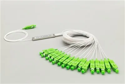 Répartiteur de fibre 1x16 SC APC Plc, tube en acier, fibre nue 250 µm, monomode